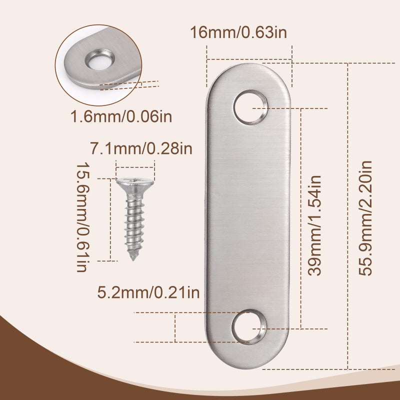 Pxyelec 2.2 inch 2 Holes Stainless Steel Flat Mending Repair Plate Bracket Connector, Flat Straight Brace Fixing Repair Plated Joint Bracket Pack of 20 - Image 2